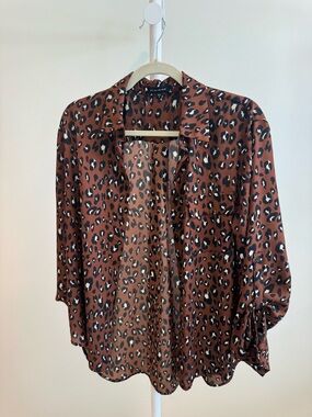 Leopard Print Button-Front Women's Shirt - Brown size S